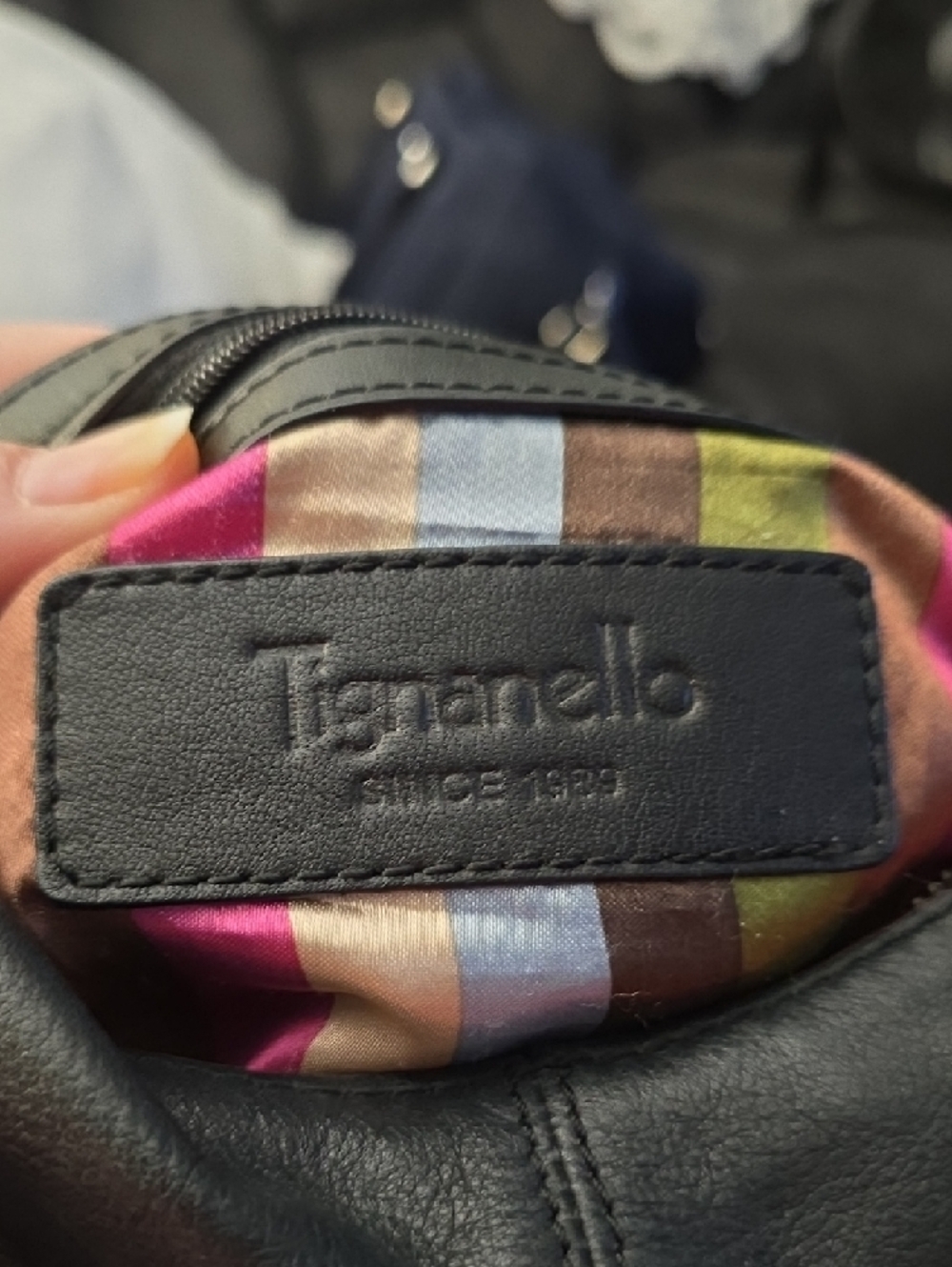 Tignanello Black Leather Shoulder Bag with Metal Ring Accents - Picture 3 of 8